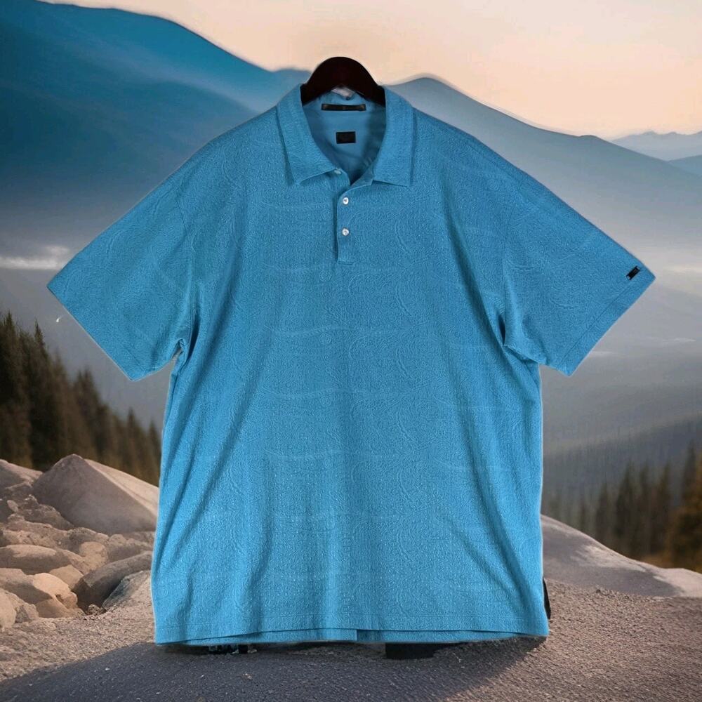 Tiger Woods Men's Golf Polo Shirt Textured Floral Short Sleeve Blue Size XXL